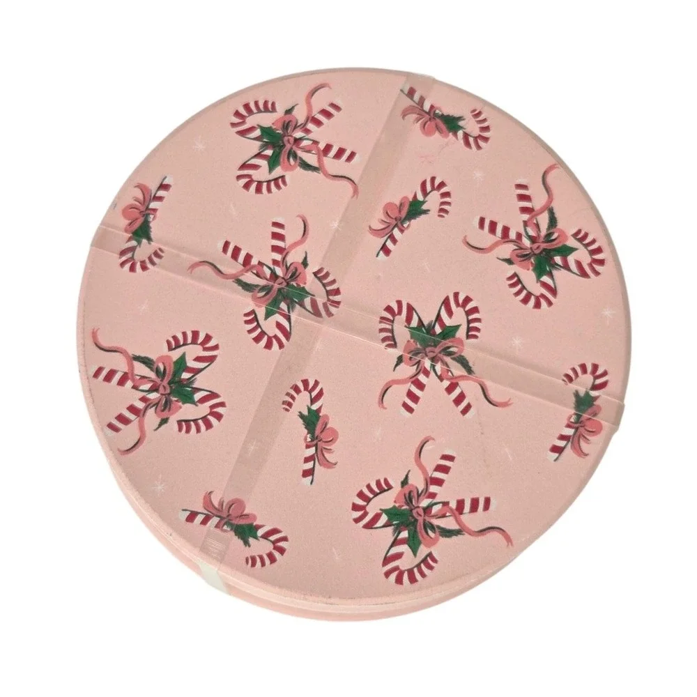 Pink‎ Peppermint Candy Cane Ribbon Ceramic Christmas Coasters Set